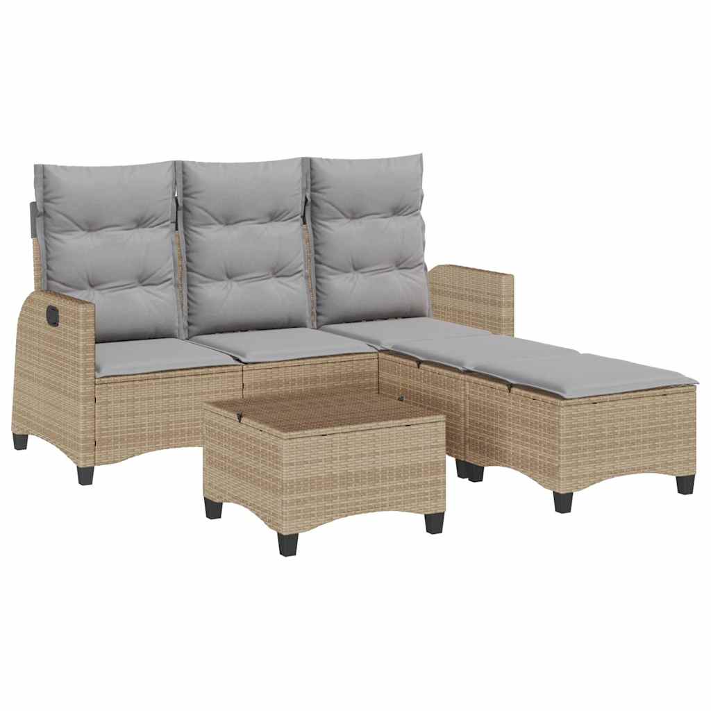 3-tlg. Garten-Sofagarnitur mit Kissen L-Form Beige Poly Rattan
